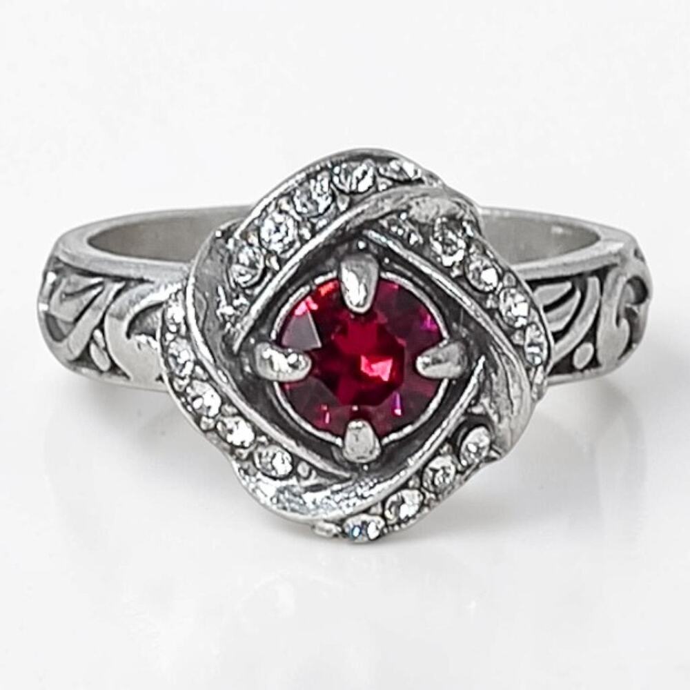 Brighton Eternity Knot Ring Red Stone Clear Crystal Silver Plated Size 7